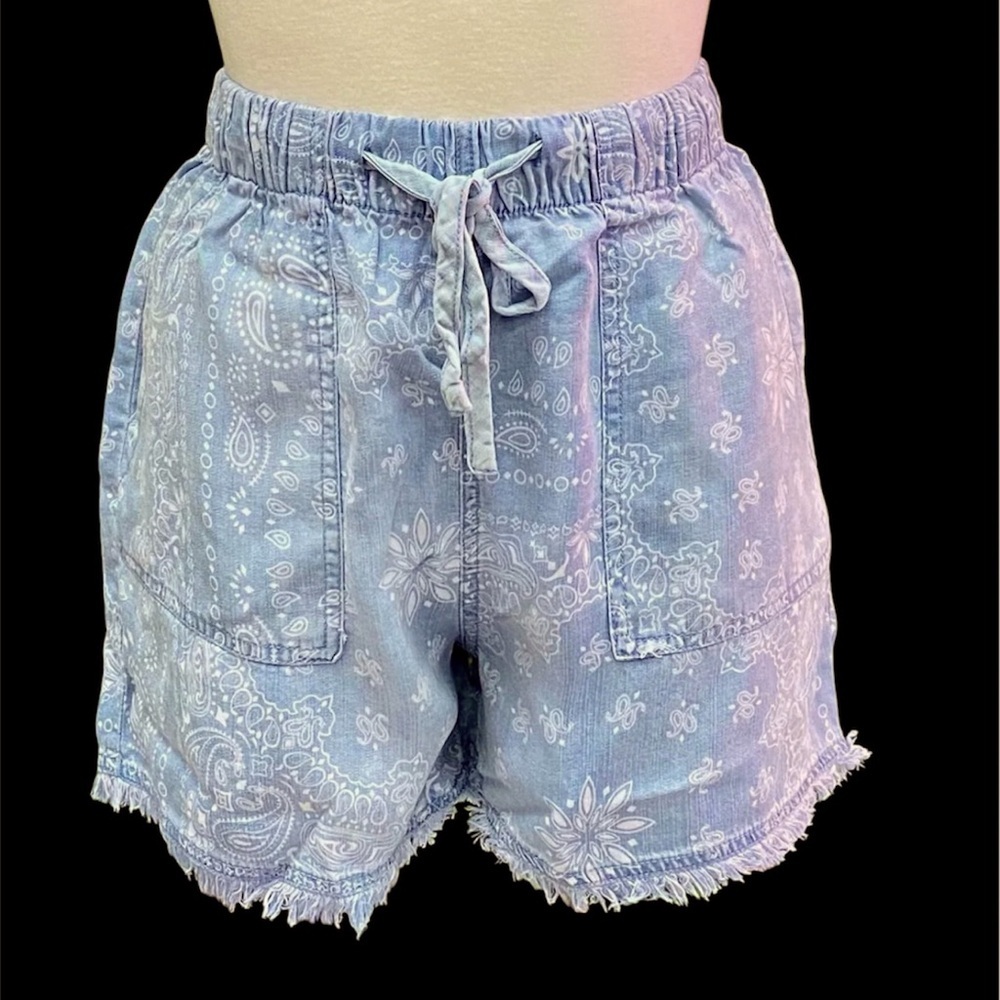 For The Republic- Women's Soft Buttery Blue Paisley Shorts, w/ Drawstring. SZ XS